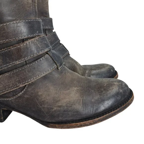 Freebird Irish Distressed Leather Knee High Harness Riding Boots Size 6 Moto